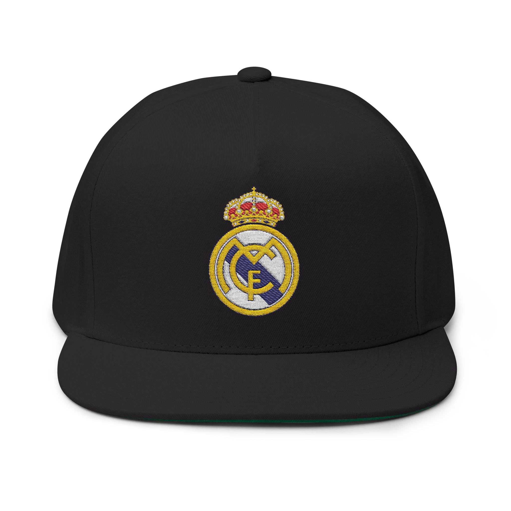 Embroidered Flat Bill Cap  Real Madrid Crest Snapback