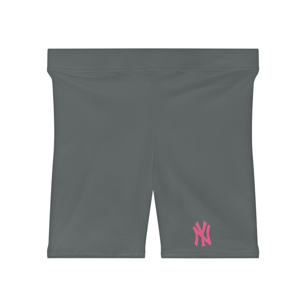 Women's Grey Biker Shorts with Pink Logo  Athletic Cycling & Workout Shorts