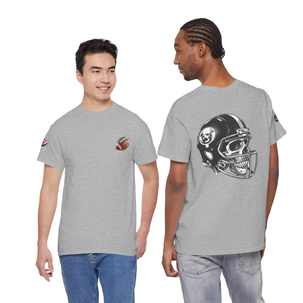 Skull Helmet Football Tee — Grunge Athletic Graphic T‑Shirt
