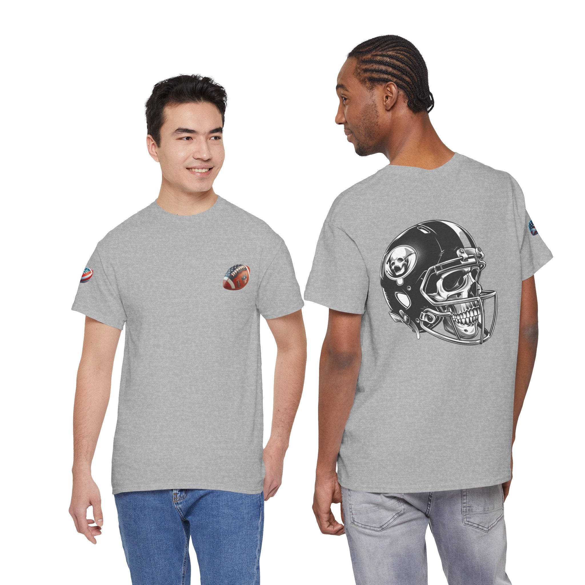 Skull Helmet Football Tee — Grunge Athletic Graphic T‑Shirt