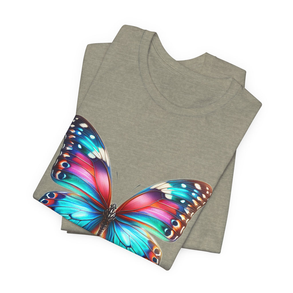 Vibrant Rainbow Butterfly Tee Colorful Monarch Wing Graphic