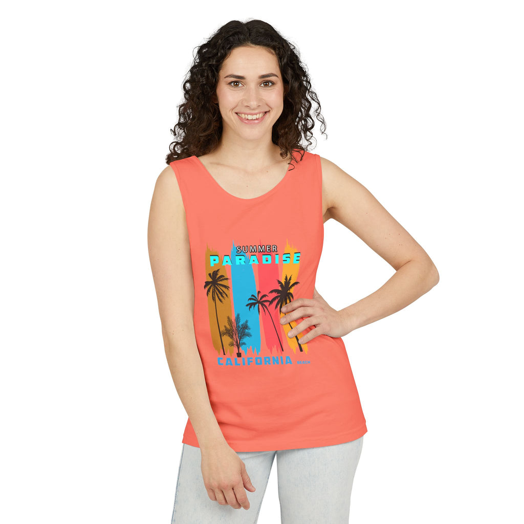 California Paradise Palm Tank Top Retro Beach Sunset Graphic