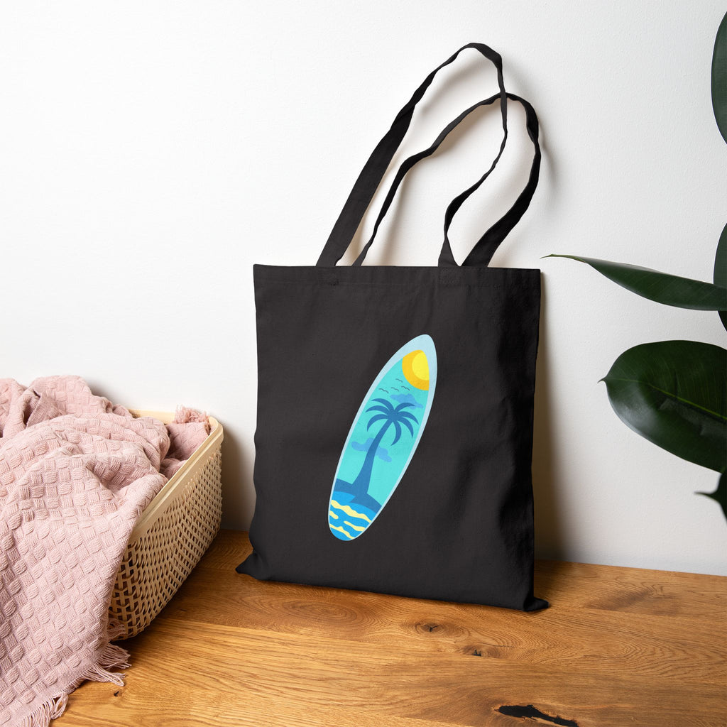 California Paradise Tote Bag  Beach Surf Canvas Tote (Palm Trees, Surfboard)