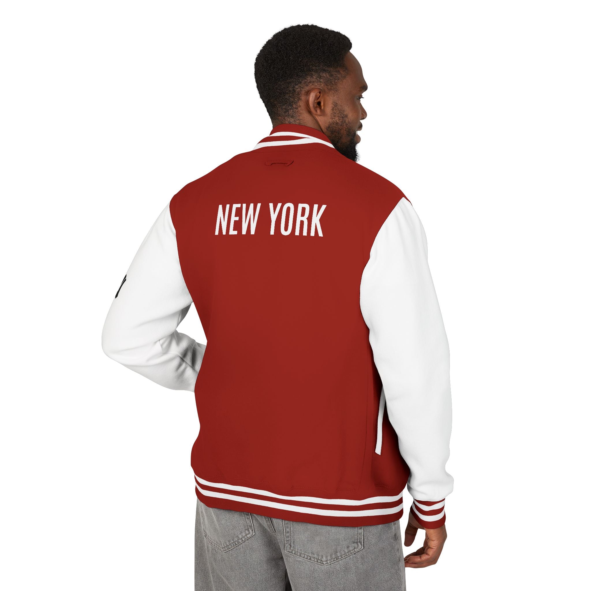 New York Letterman Jacket  Red & White Varsity Bomber