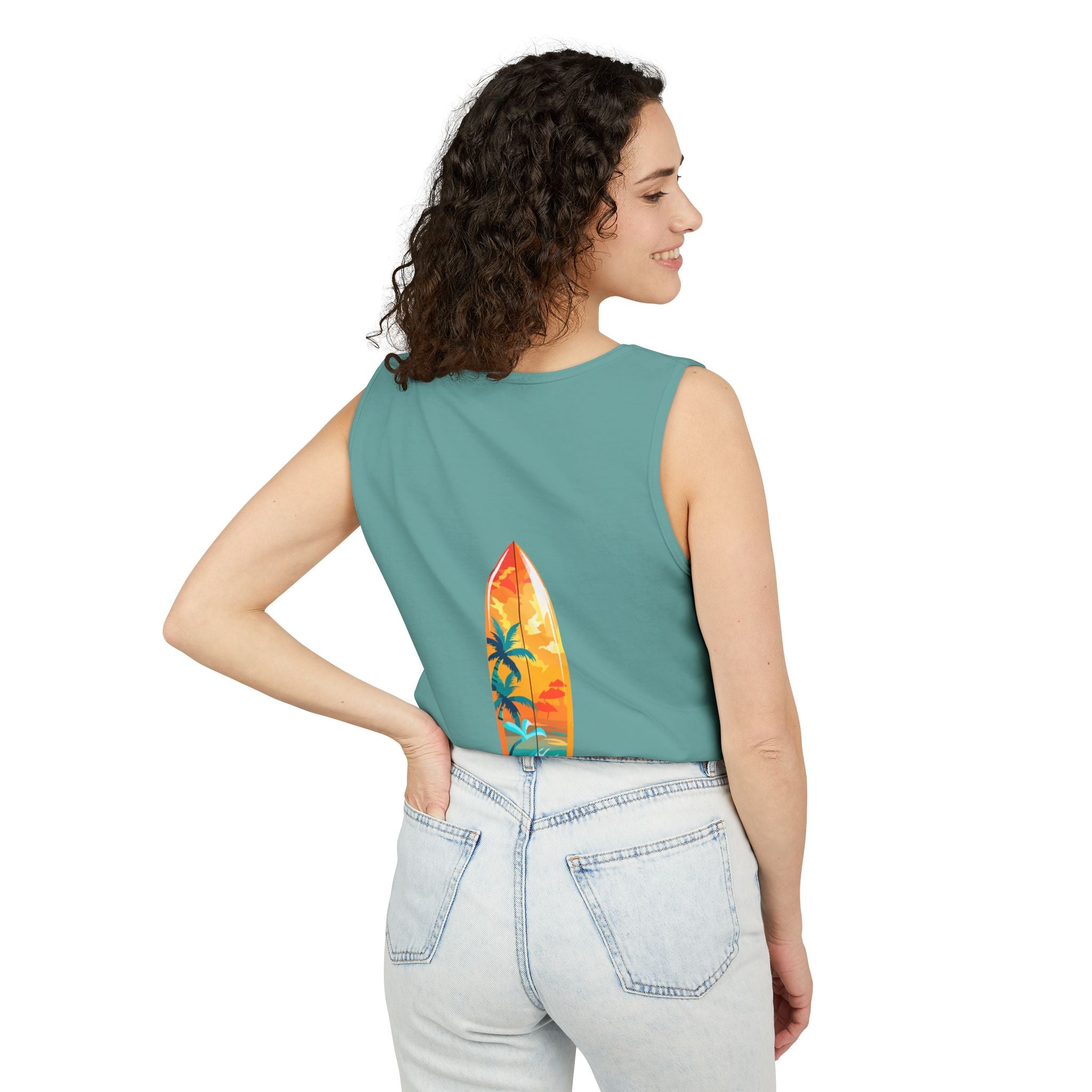 California Paradise Palm Tank Top Retro Beach Sunset Graphic