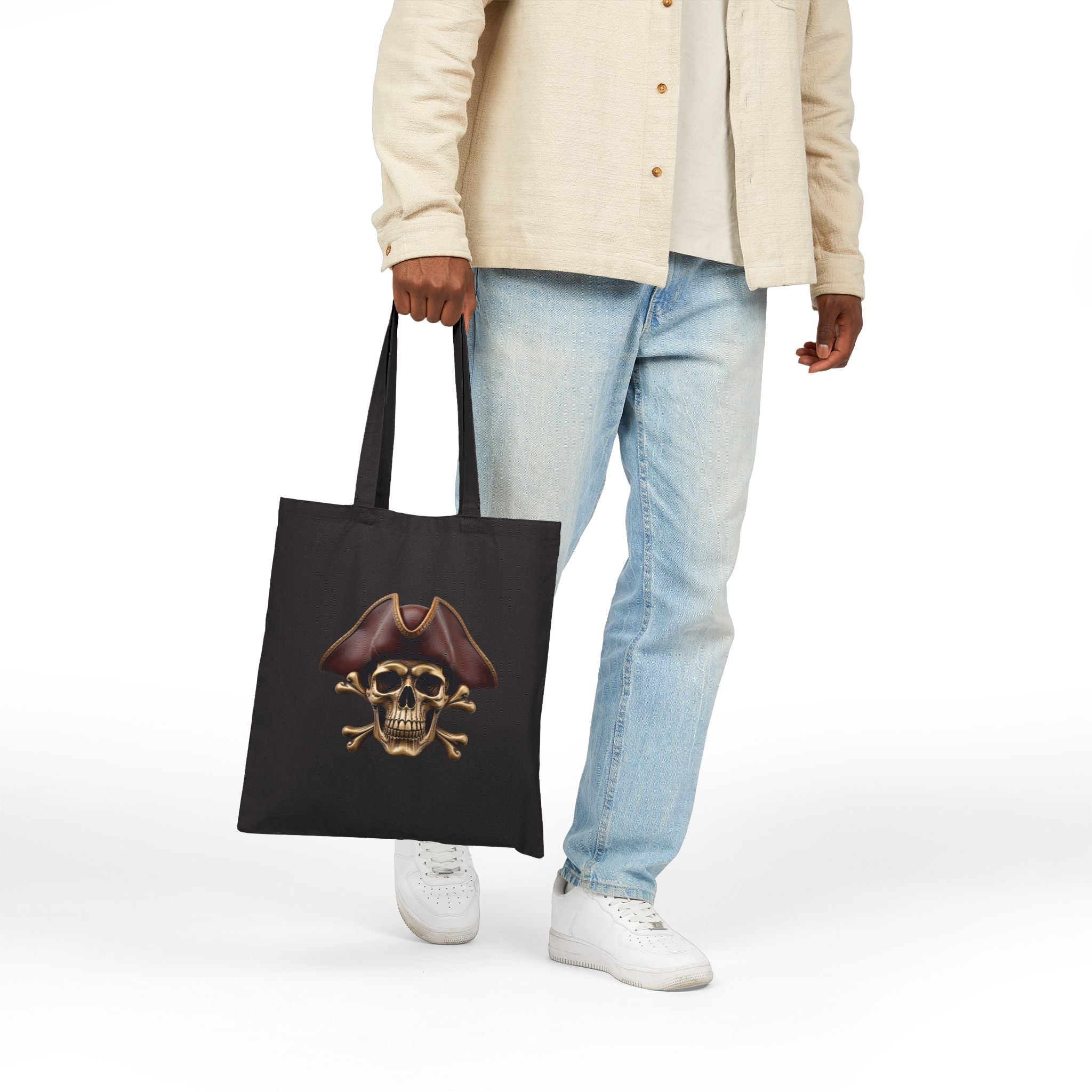 Pirate Skull & Anchor Canvas Tote Bag — Nautical Pirate Beach Shopping Tote