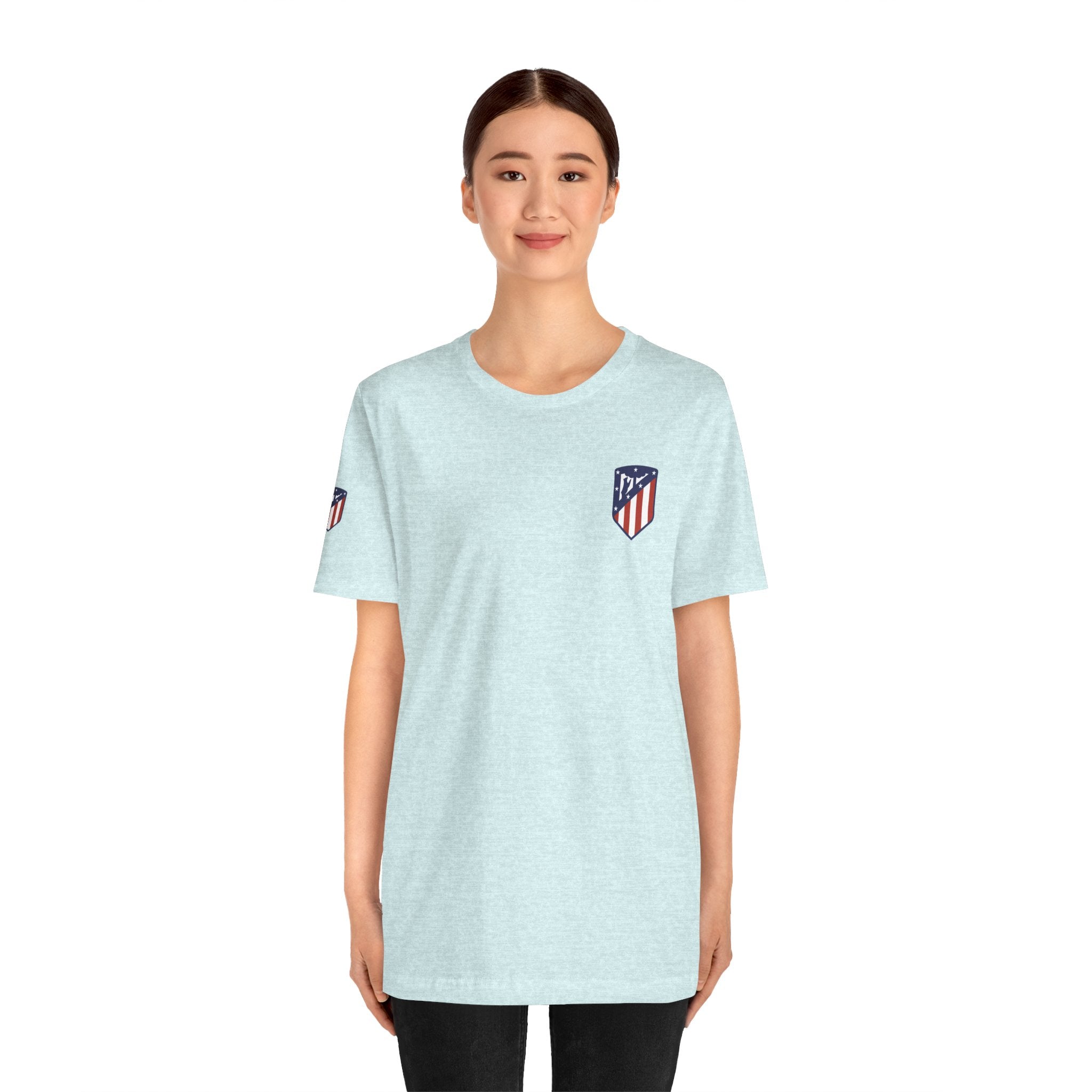 Atletico Madrid Shield T-Shirt Front Chest & Sleeve Logo Soccer Tee