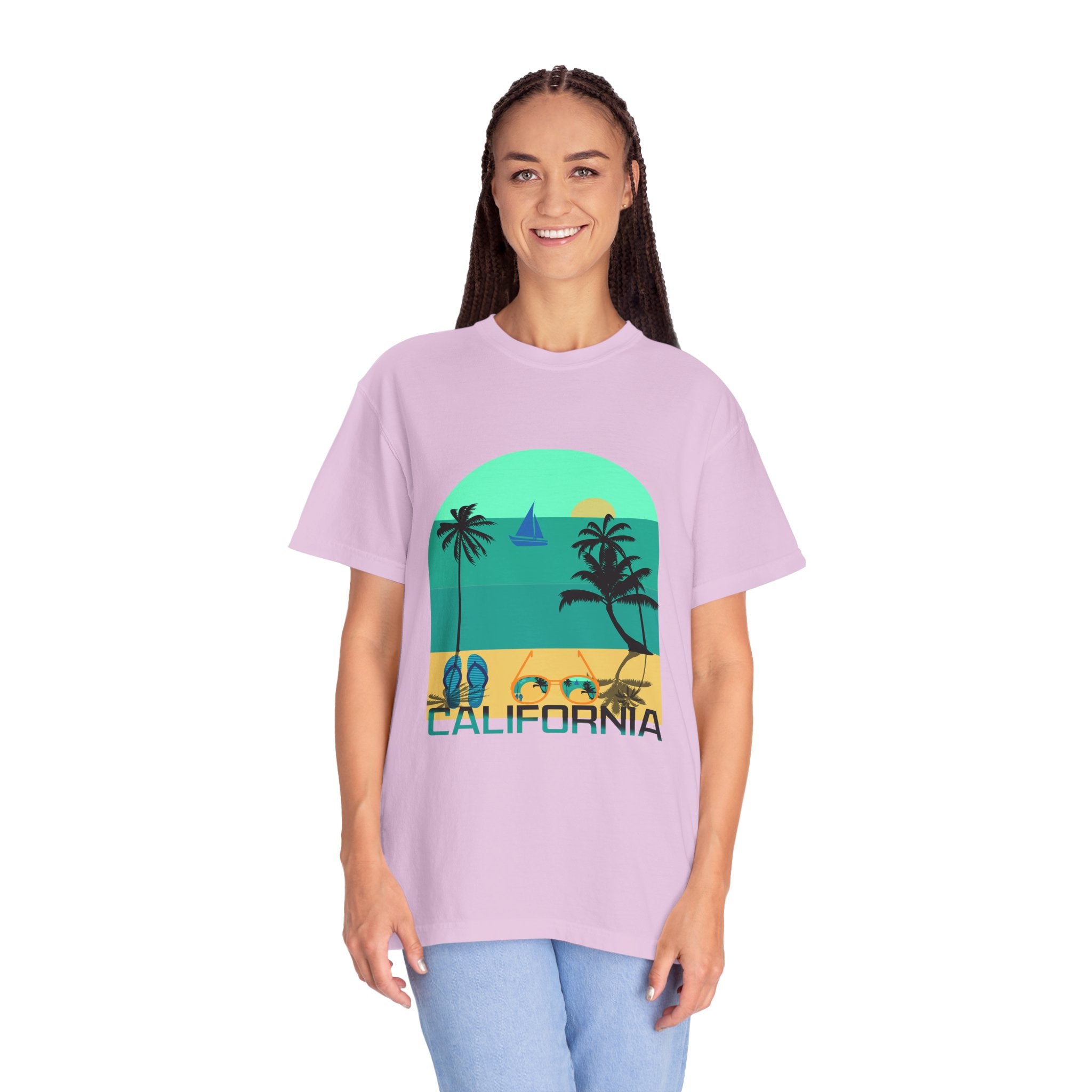 California Beach Surf T-Shirt  Retro Palm Trees & ‘SURFING’ Graphic