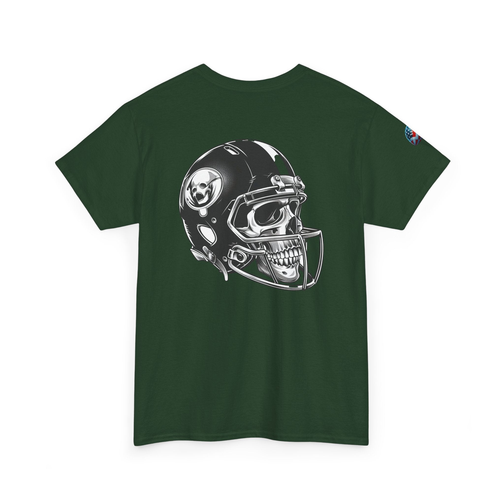 Skull Helmet Football Tee — Grunge Athletic Graphic T‑Shirt