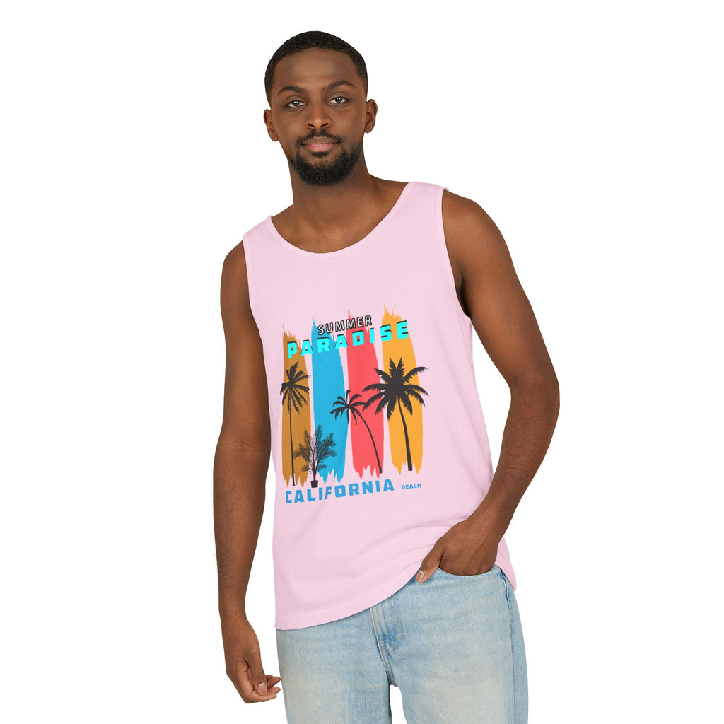 California Paradise Palm Tank Top Retro Beach Sunset Graphic