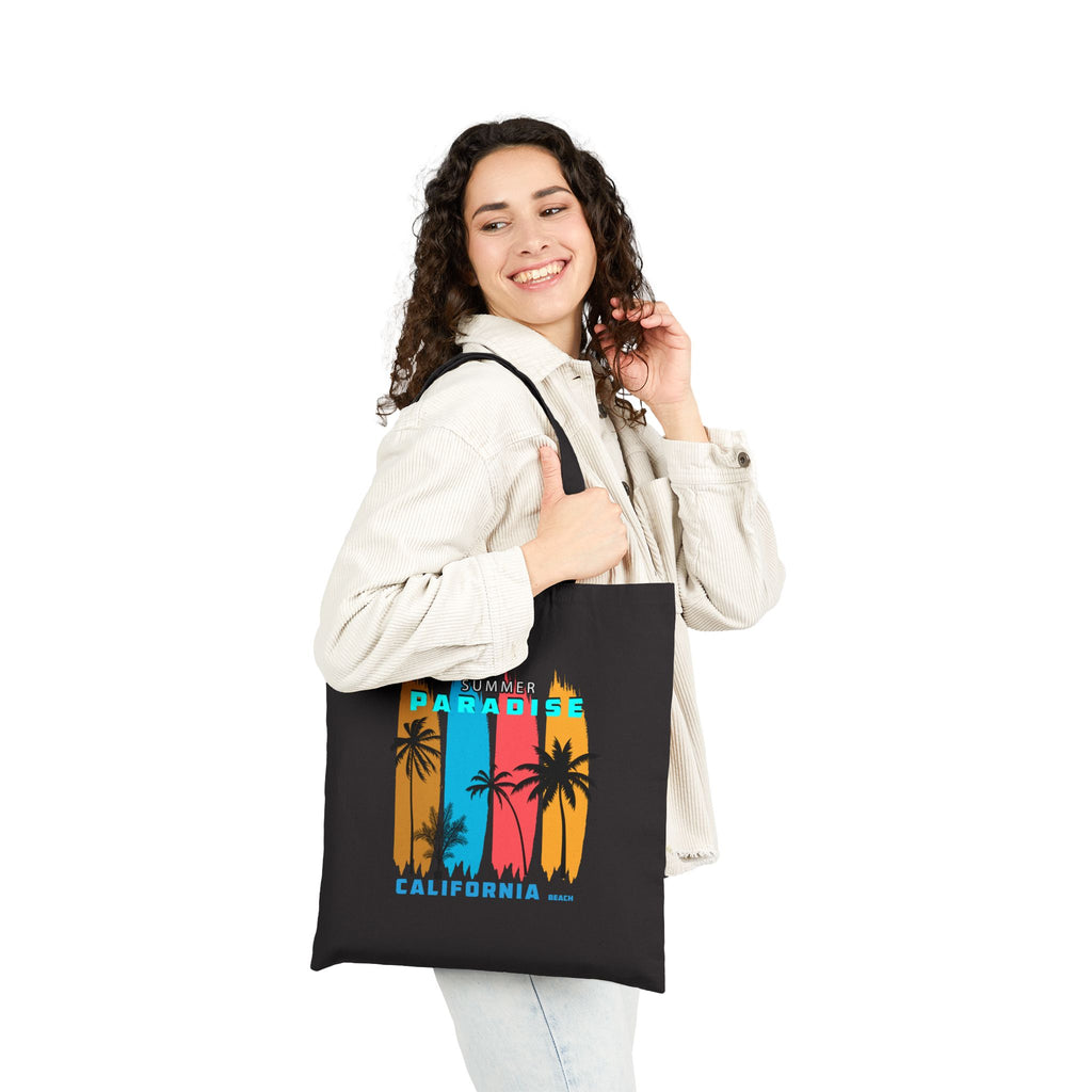 California Paradise Tote Bag  Beach Surf Canvas Tote (Palm Trees, Surfboard)