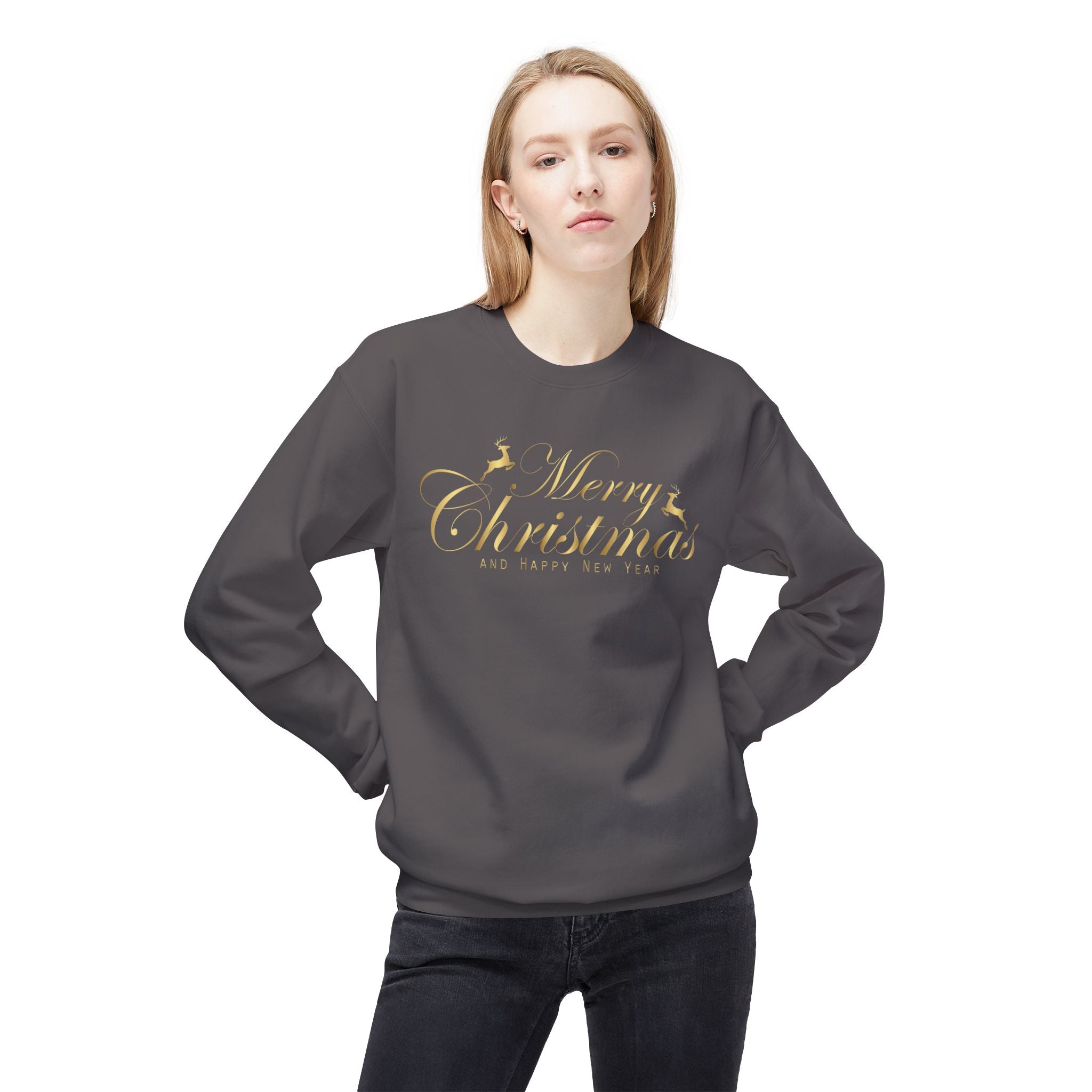 Merry Christmas gold script Sweatshirt Holiday Noel glitter lettering