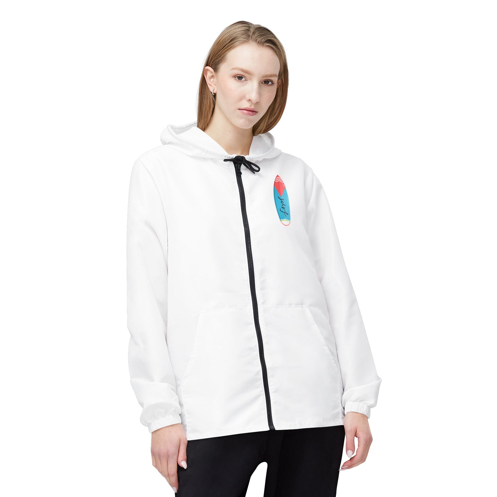 Surfboard Graphic Windbreaker Jacket  Retro Blue & Pink Surf Design
