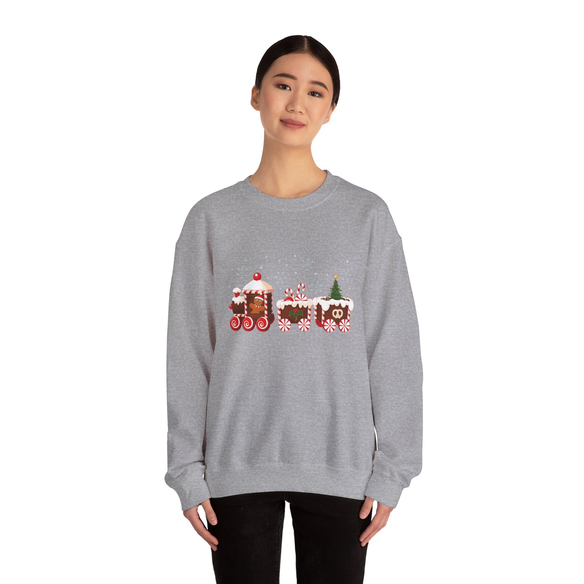 Gingerbread Train crewneck sweatshirt | Merry Christmas back print