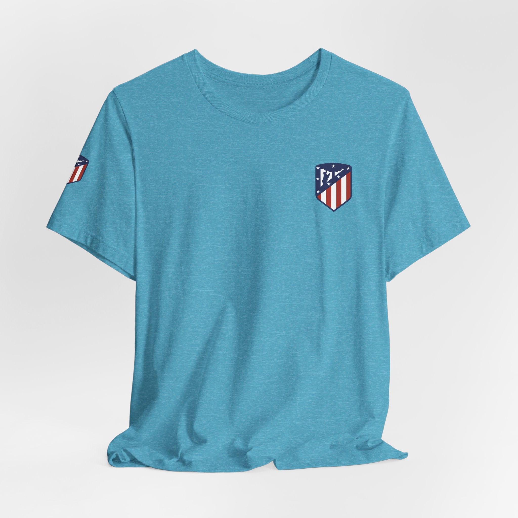 Atletico Madrid Shield T-Shirt Front Chest & Sleeve Logo Soccer Tee