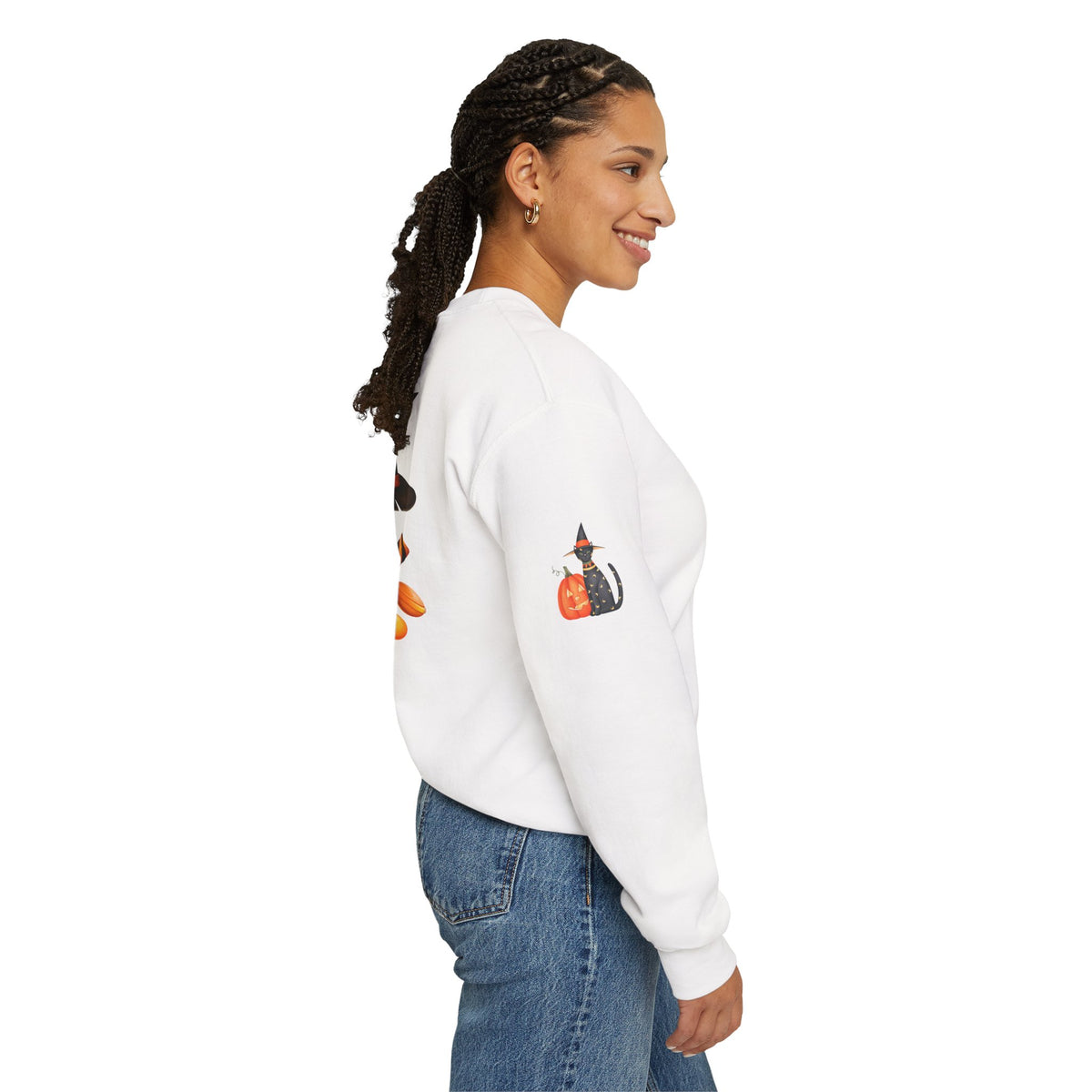Halloween Candy Crewneck Sweatshirt — 'Happy Halloween' Jack-o'-Lantern & Candy Design