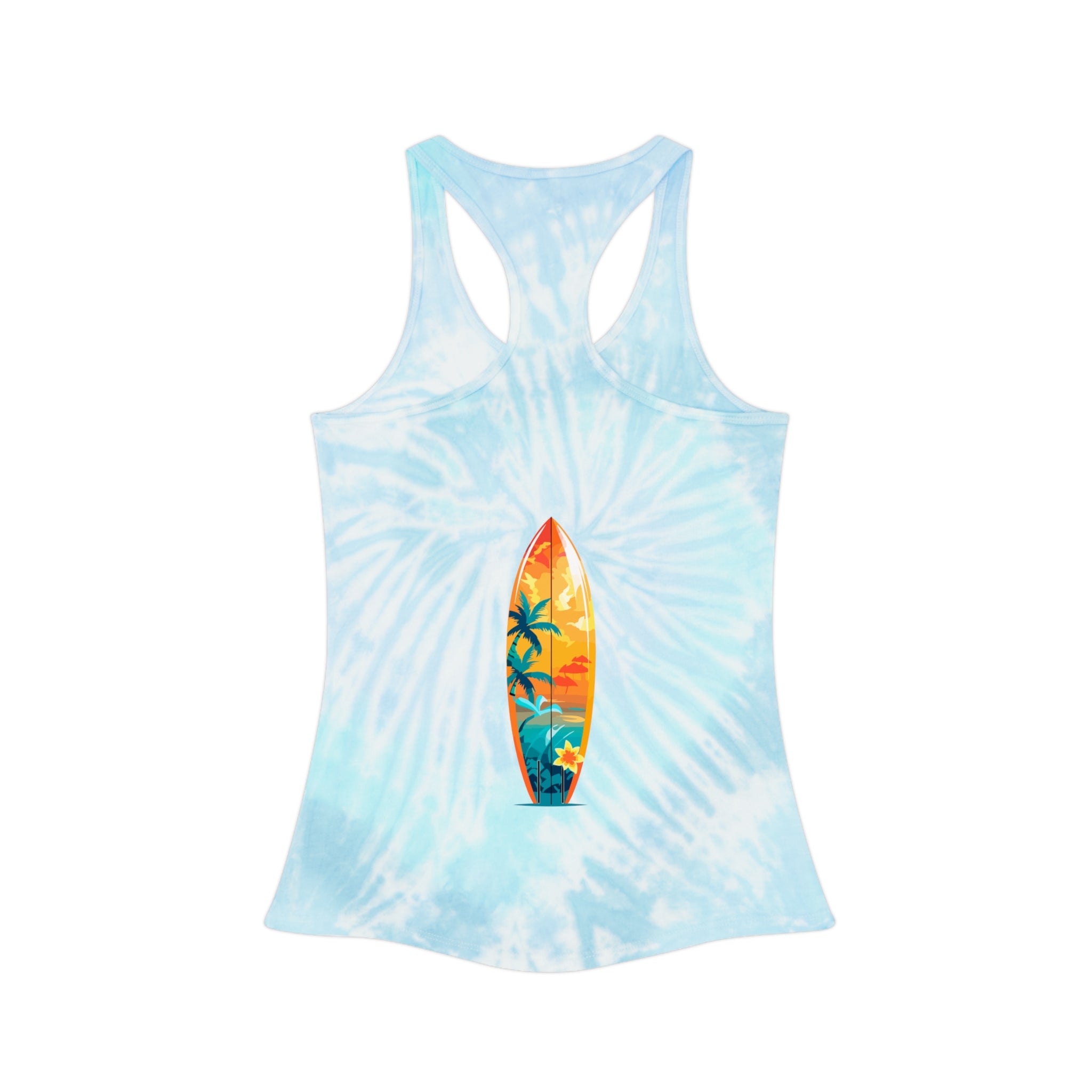 Surfing Tie-Dye Racerback Tank Blue Surfboard Beach Vibe Tank Top