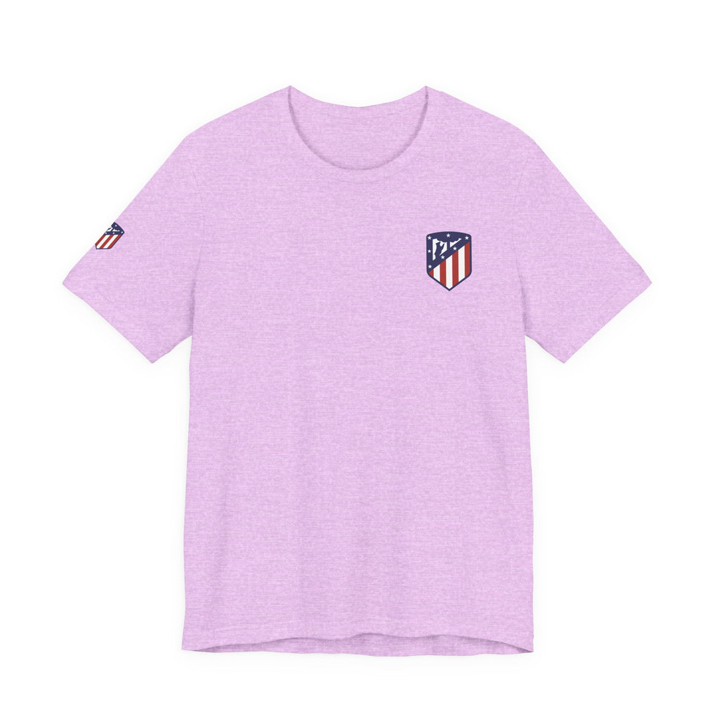 Atletico Madrid Shield T-Shirt Front Chest & Sleeve Logo Soccer Tee
