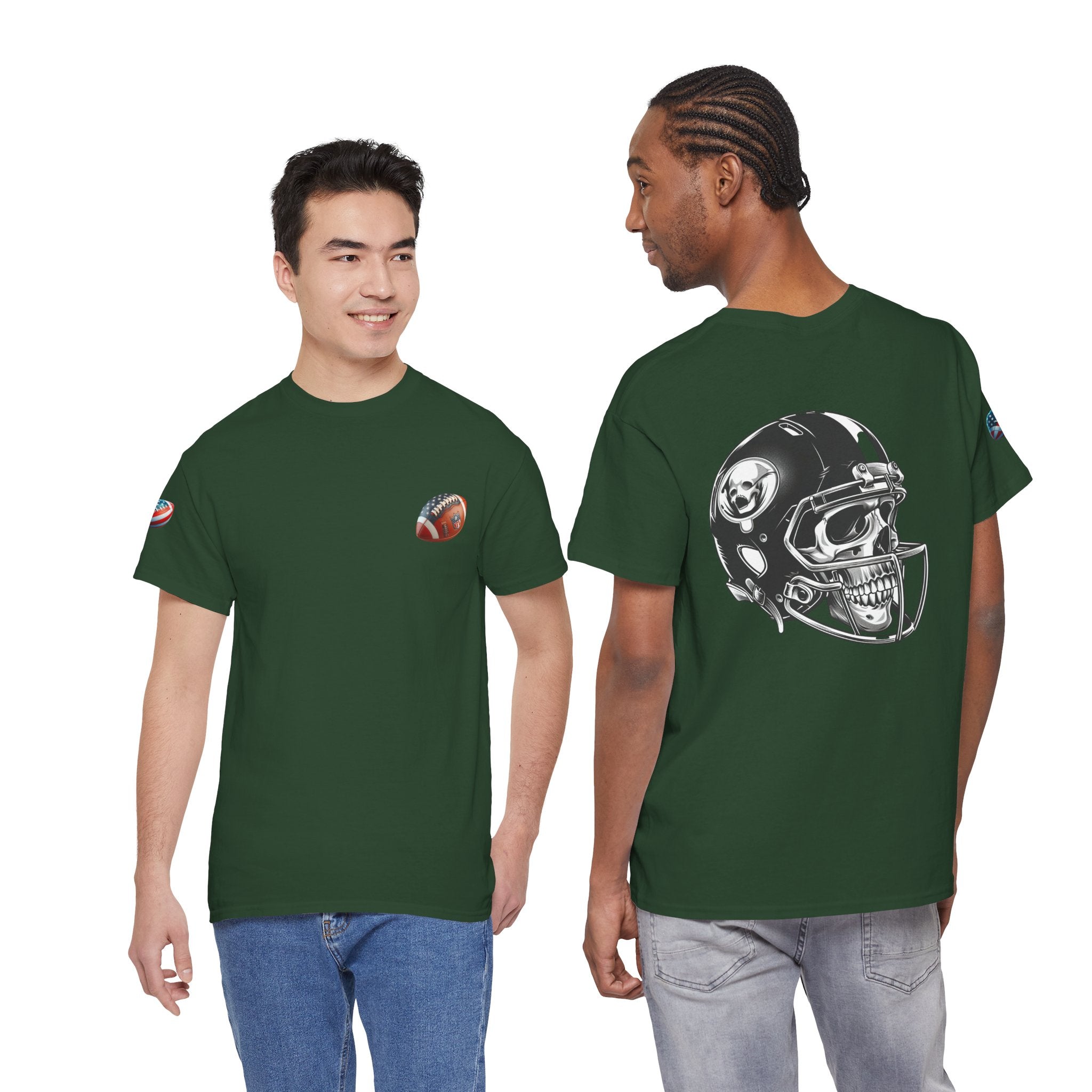 Skull Helmet Football Tee — Grunge Athletic Graphic T‑Shirt