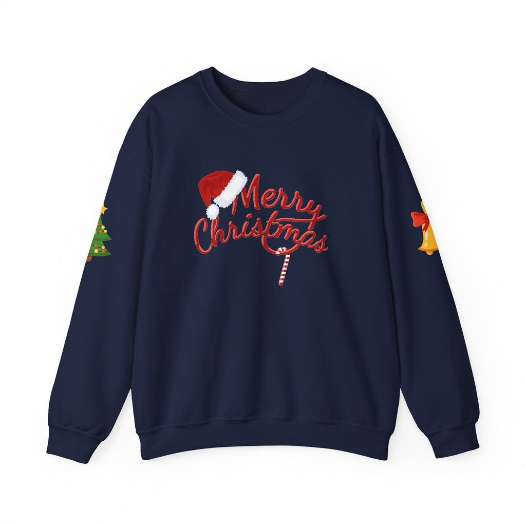Merry Christmas script candy cane Sweatshirt | Christmas tree sleeve design