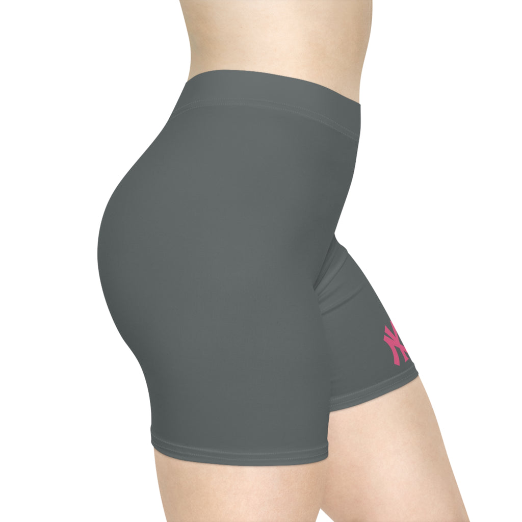 Women's Grey Biker Shorts with Pink Logo  Athletic Cycling & Workout Shorts