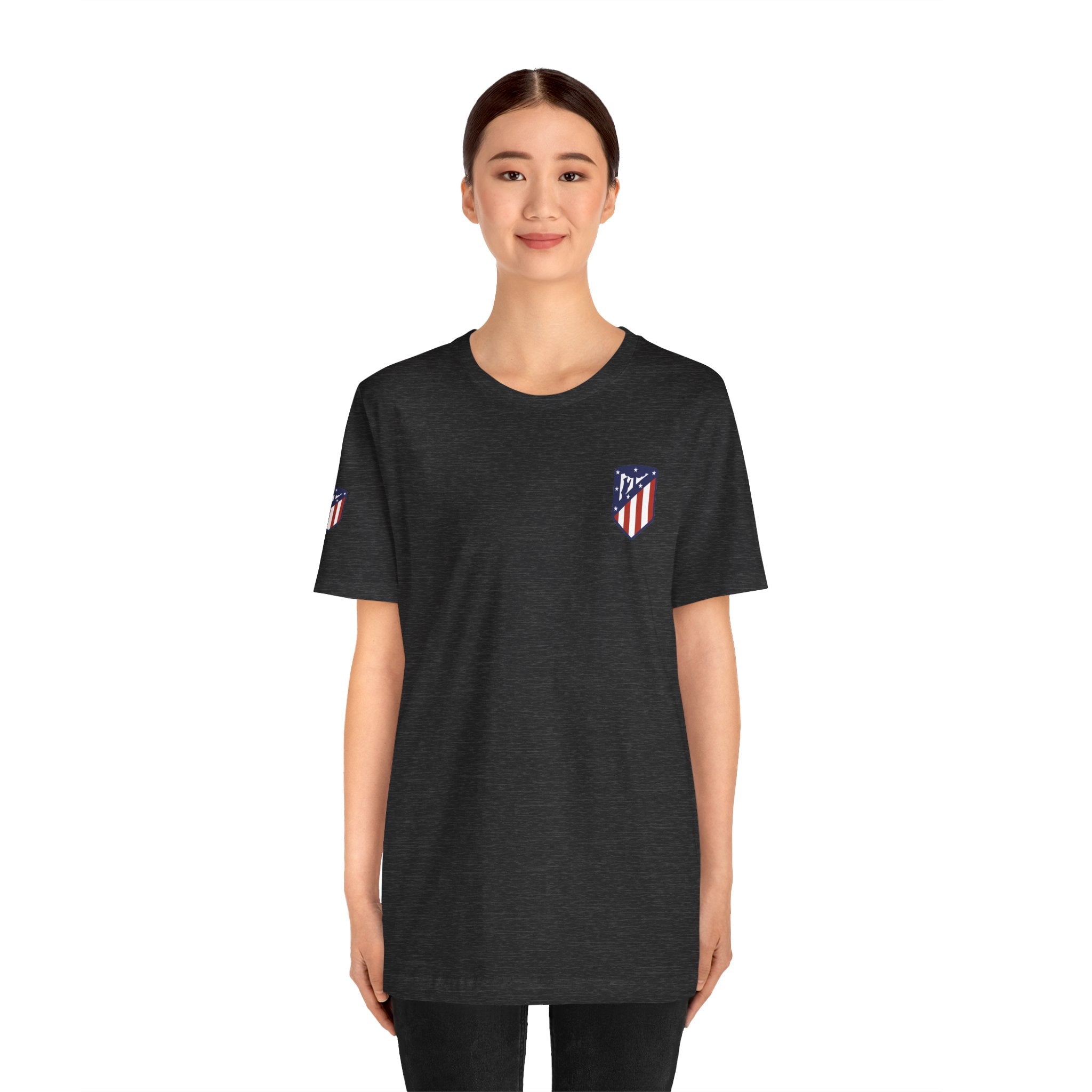 Atletico Madrid Shield T-Shirt Front Chest & Sleeve Logo Soccer Tee