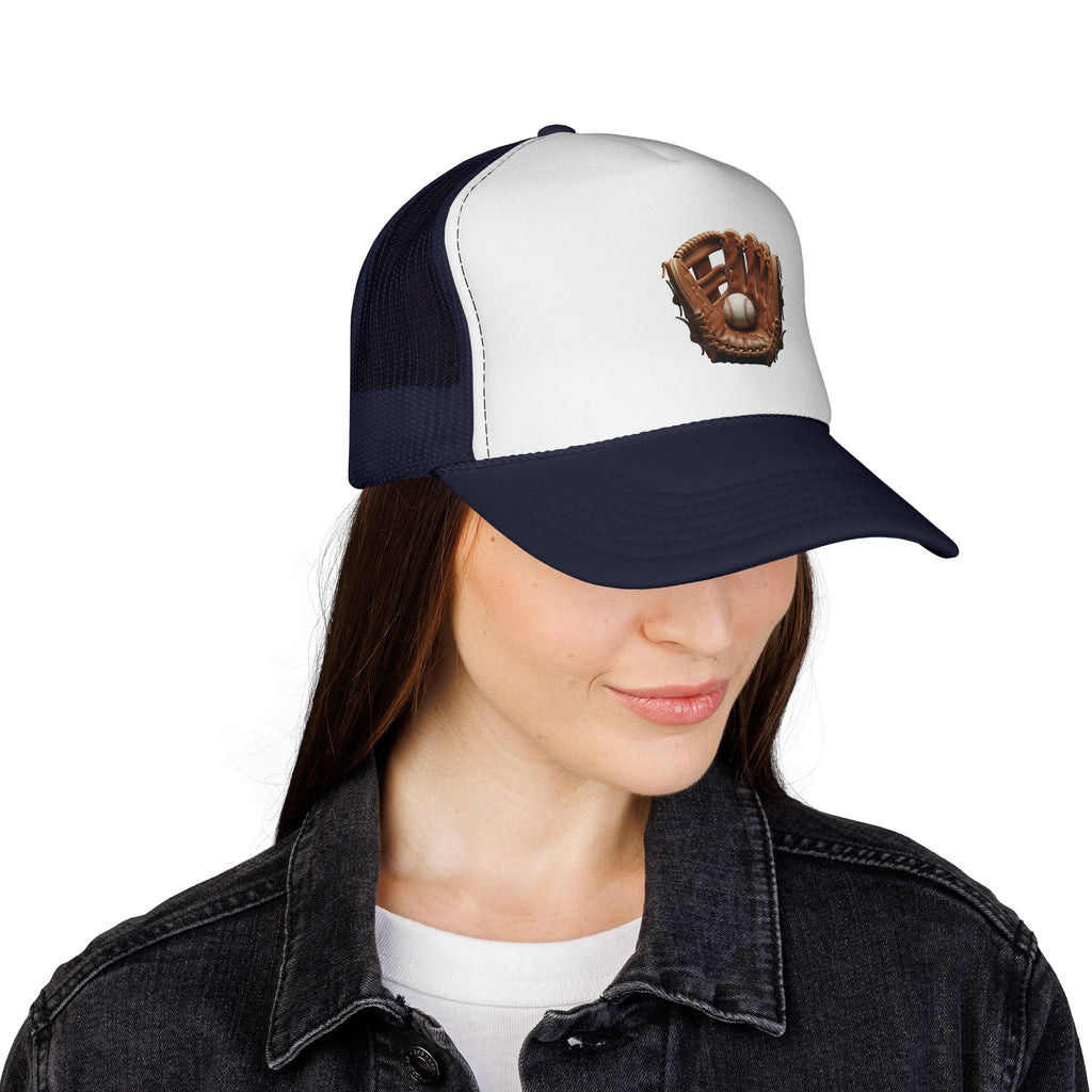 Baseball Glove Trucker Cap  Vintage Glove & Ball Mesh Hat