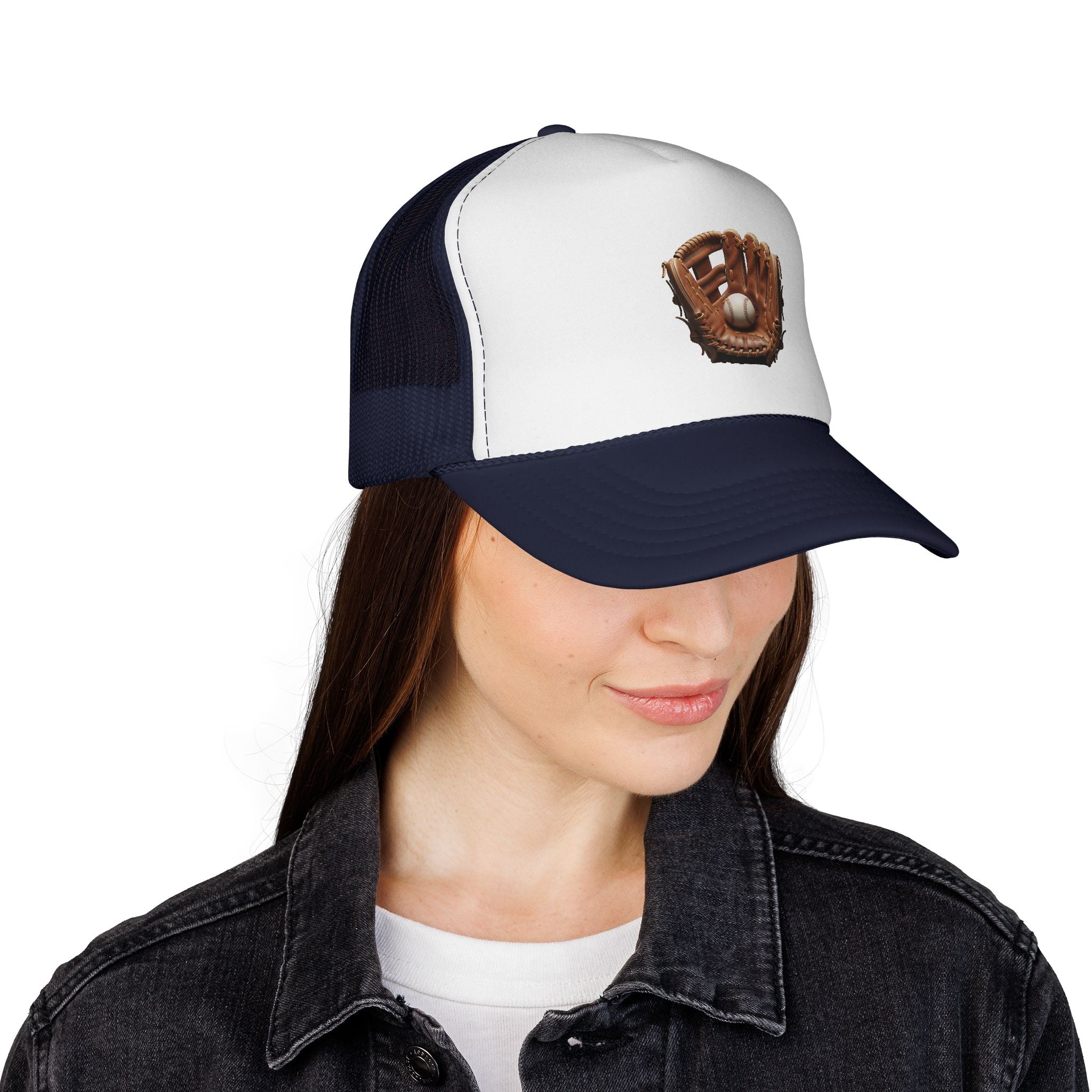 Baseball Glove Trucker Cap  Vintage Glove & Ball Mesh Hat
