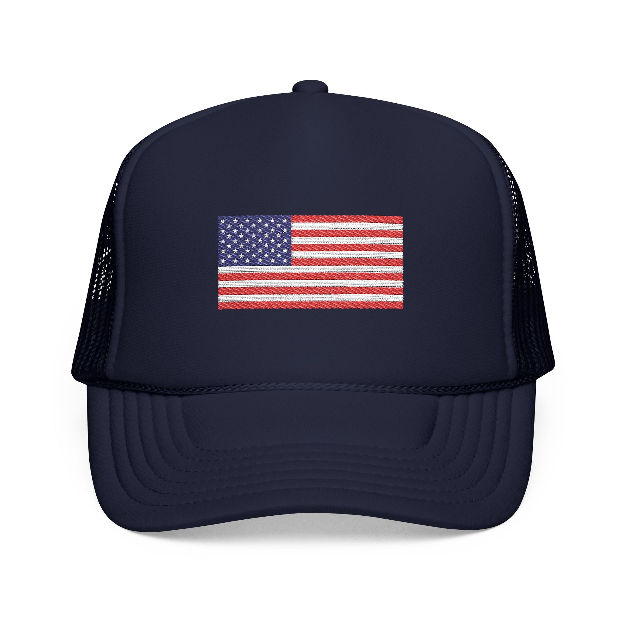 Embroidered American Flag Trucker Hat Patriotic Foam Mesh Cap
