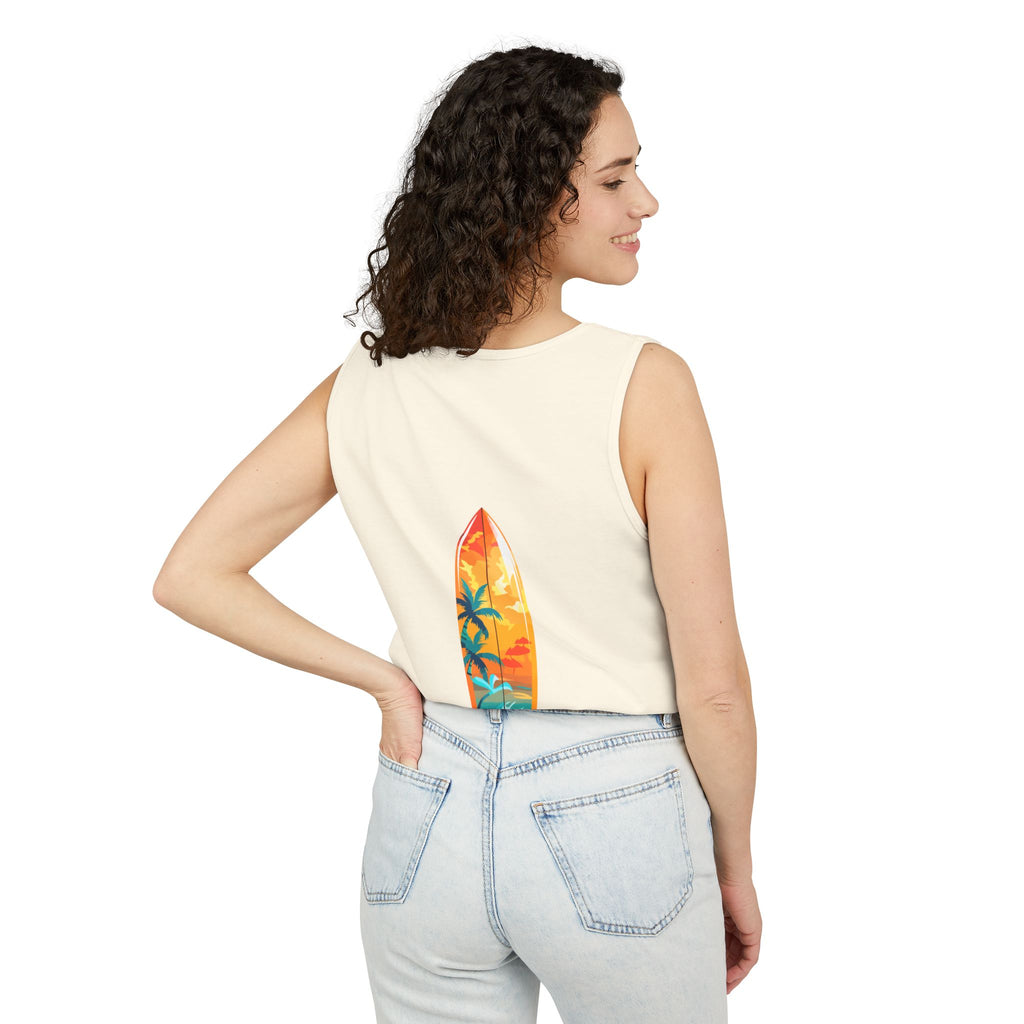 California Paradise Palm Tank Top Retro Beach Sunset Graphic