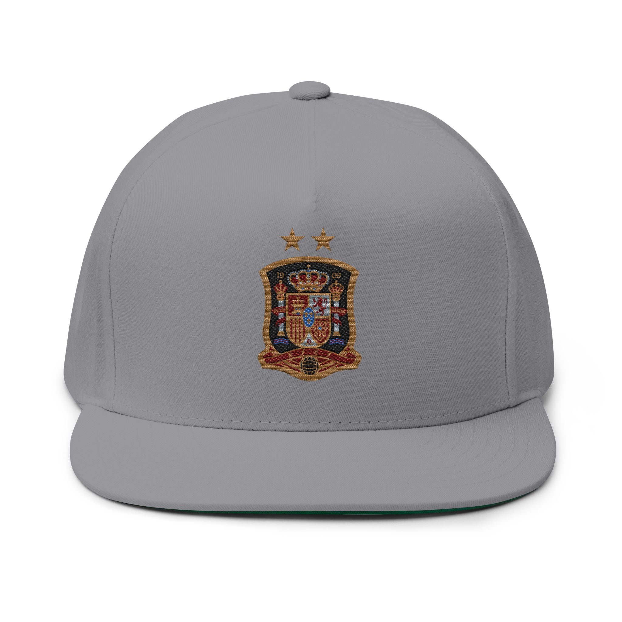 Embroidered Spanish Crest Flat Bill Cap  Royal Spain Soccer Emblem Snapback
