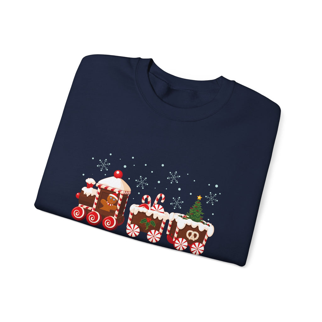 Gingerbread Train crewneck sweatshirt | Merry Christmas back print