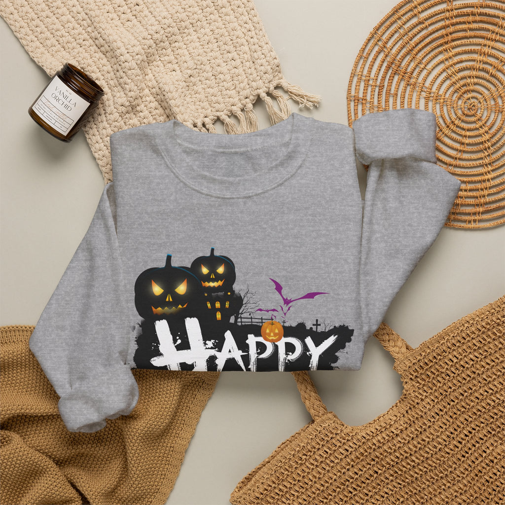 Halloween Pumpkin Crewneck Sweatshirt — "Happy Halloween" Graphic