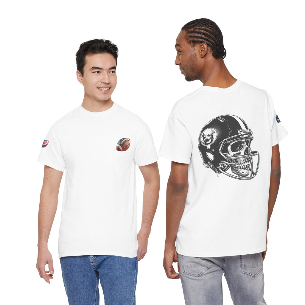 Skull Helmet Football Tee — Grunge Athletic Graphic T‑Shirt
