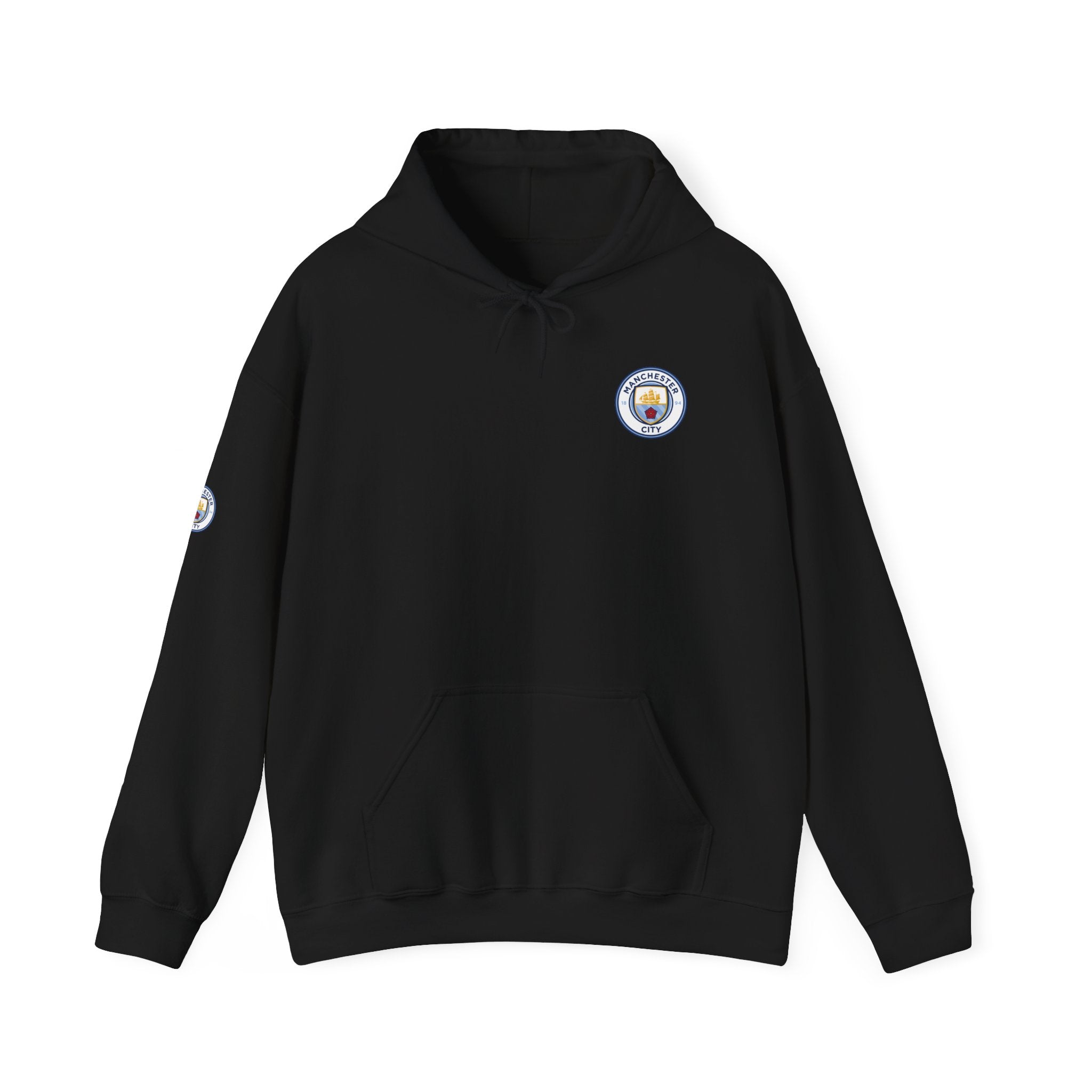 Manchester City Hoodie — Minimal Crest Logo Back Text Pullover