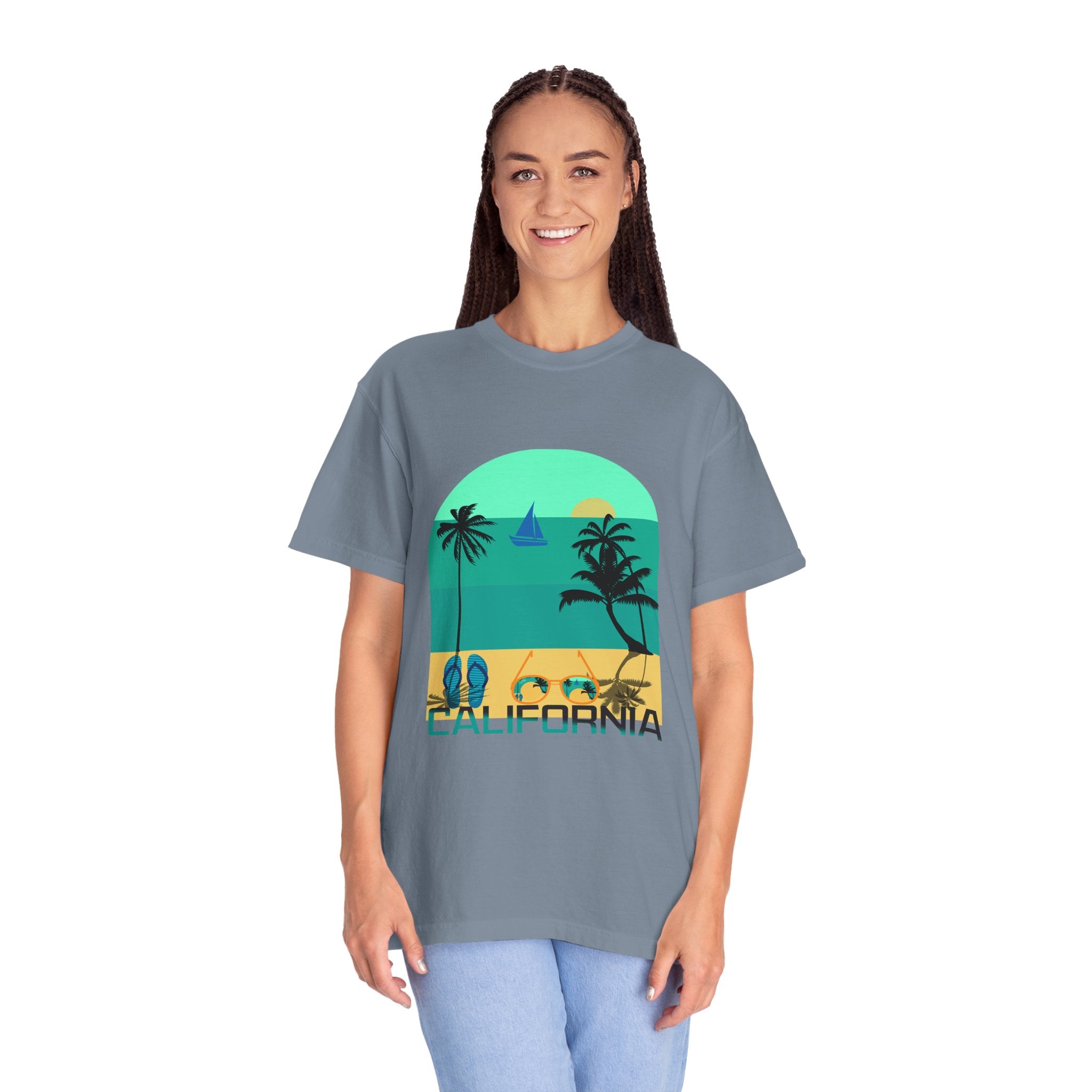 California Beach Surf T-Shirt  Retro Palm Trees & ‘SURFING’ Graphic