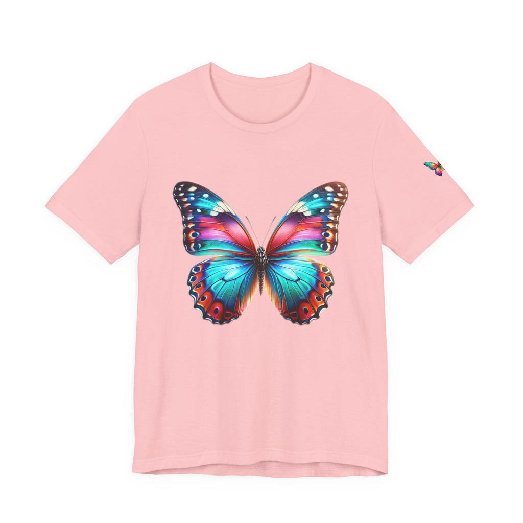 Vibrant Rainbow Butterfly Tee Colorful Monarch Wing Graphic