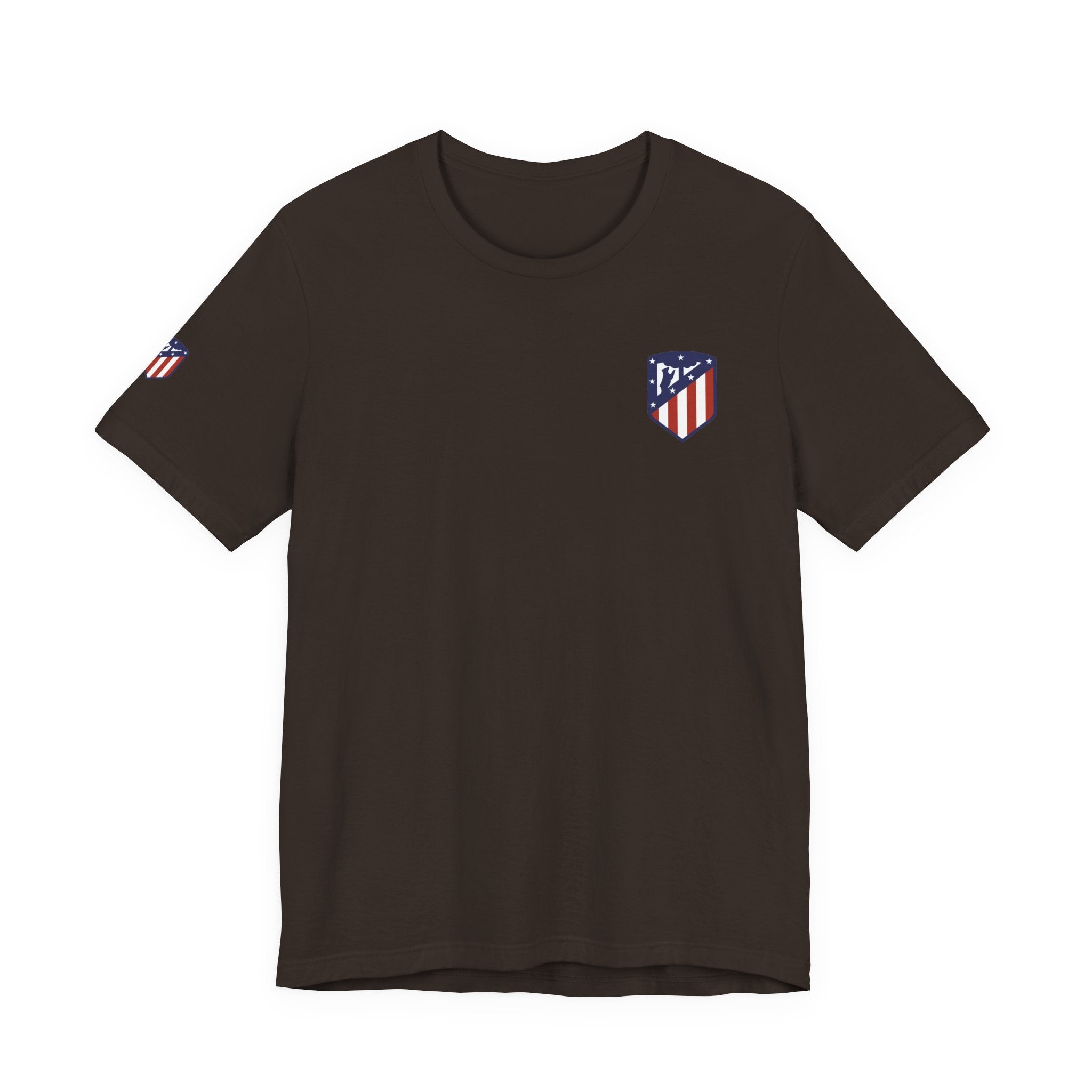 Atletico Madrid Shield T-Shirt Front Chest & Sleeve Logo Soccer Tee
