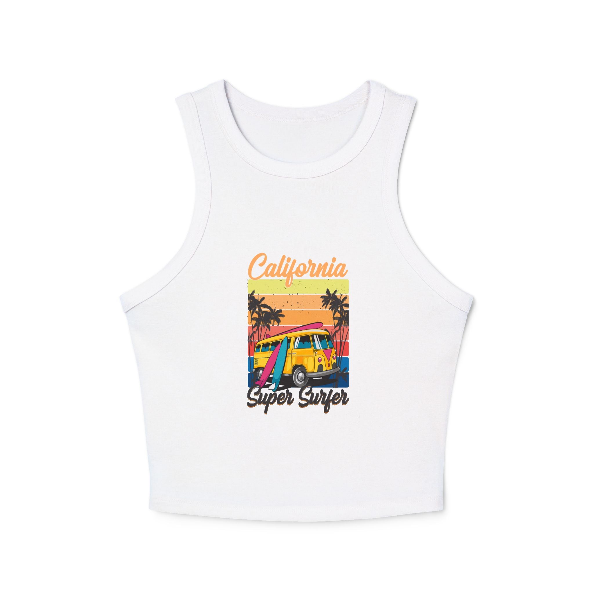 California Surf Van Racer Tank Top — Retro Beach Graphic