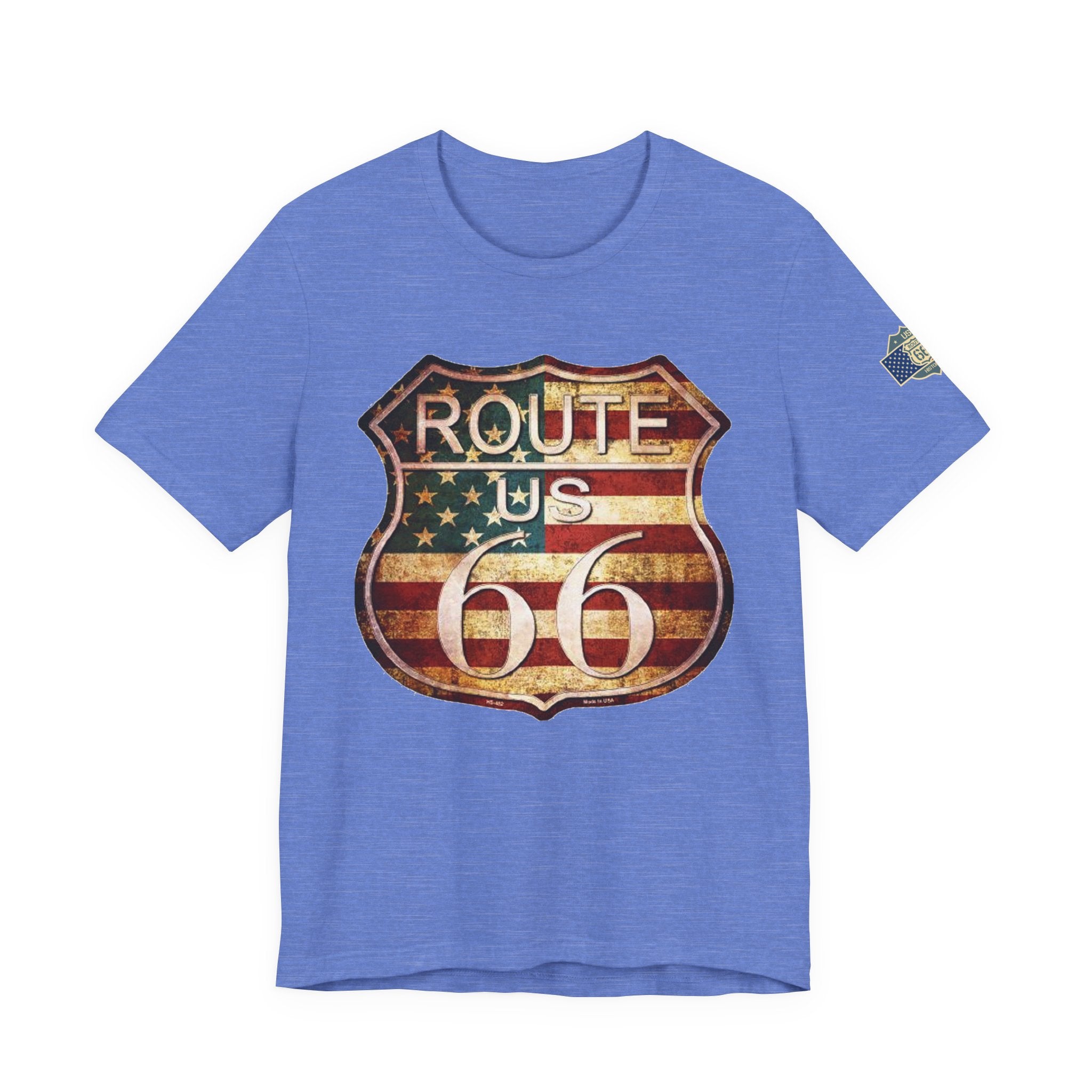 Route 66 Shield Tee Vintage American Flag Road Sign