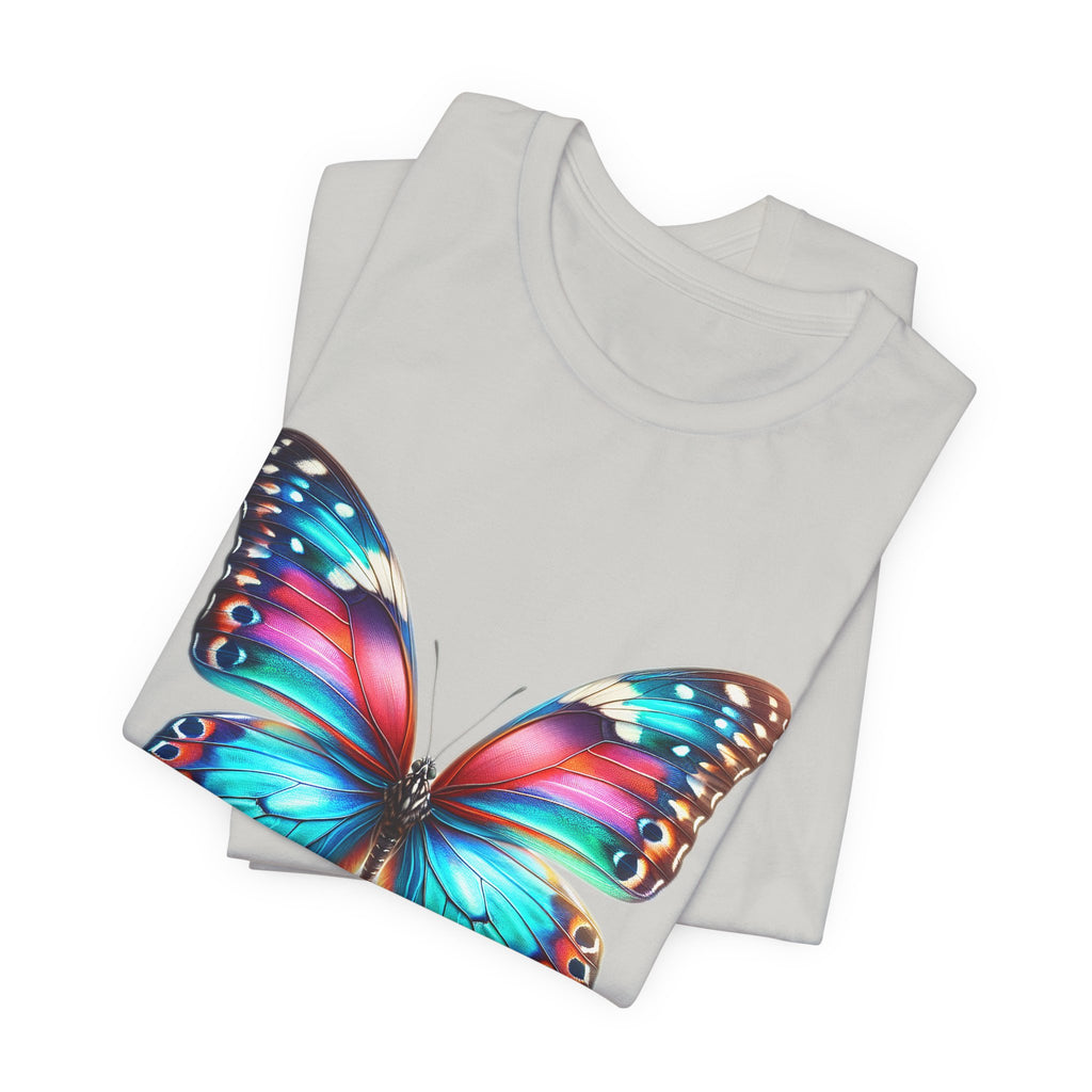 Vibrant Rainbow Butterfly Tee Colorful Monarch Wing Graphic