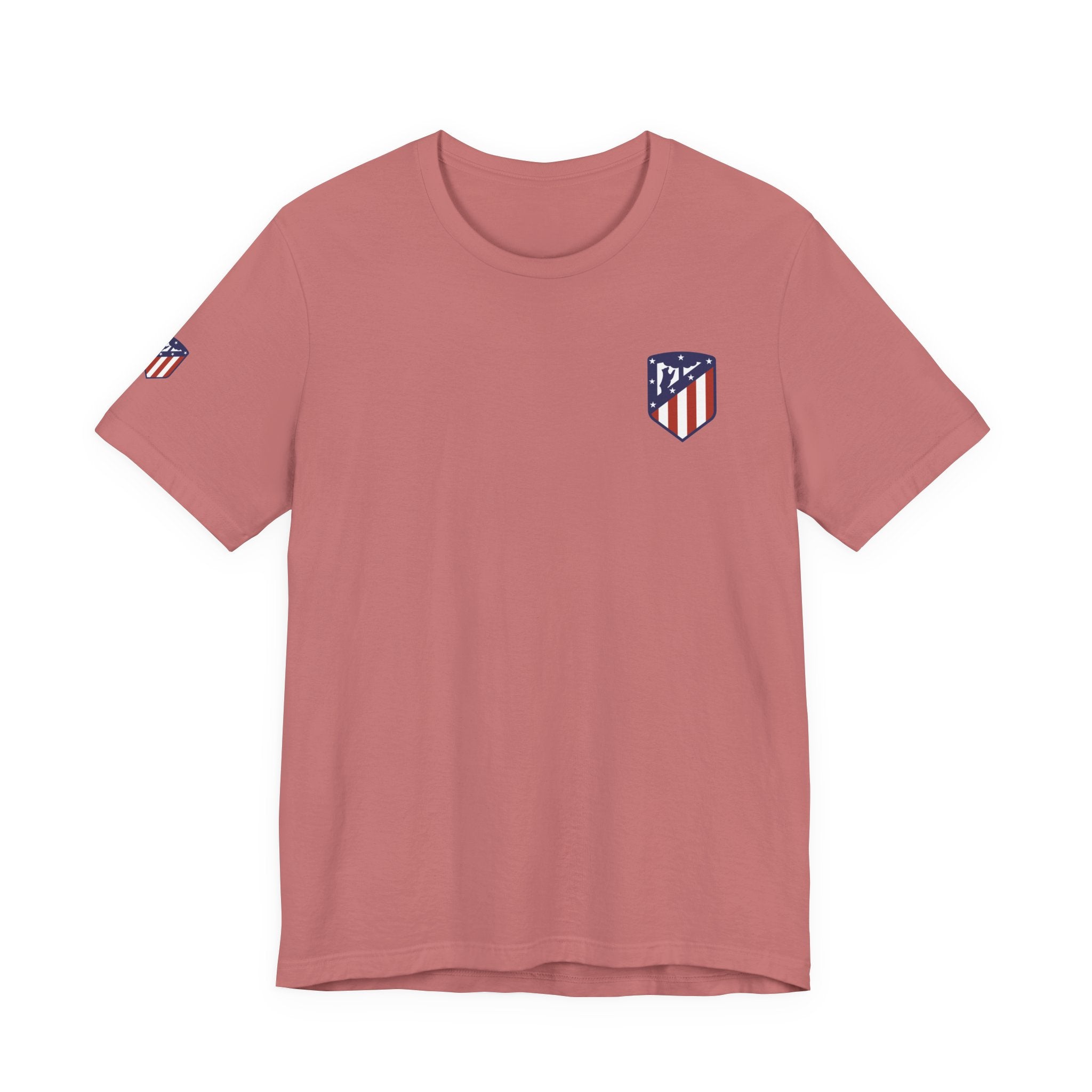 Atletico Madrid Shield T-Shirt Front Chest & Sleeve Logo Soccer Tee