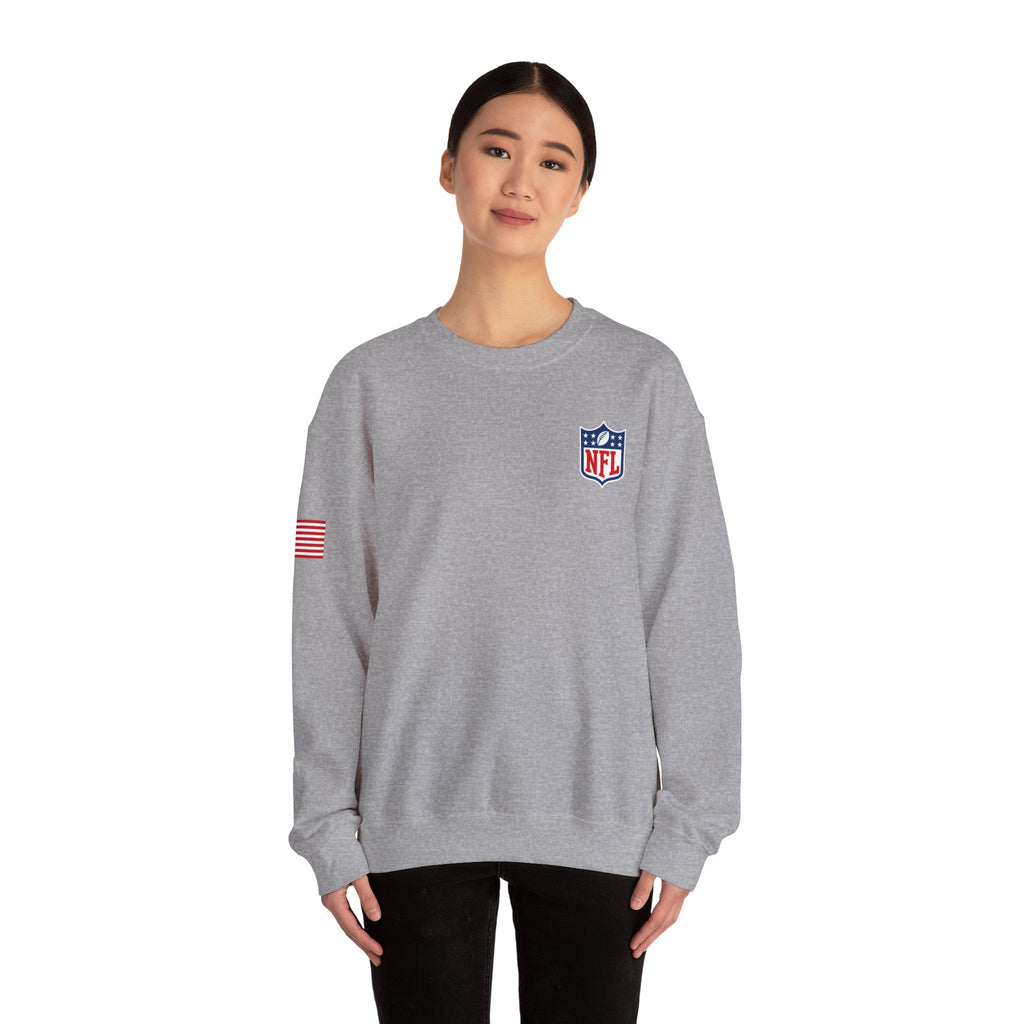 NFL Logo Crewneck Sweatshirt with American Flag Sleeve