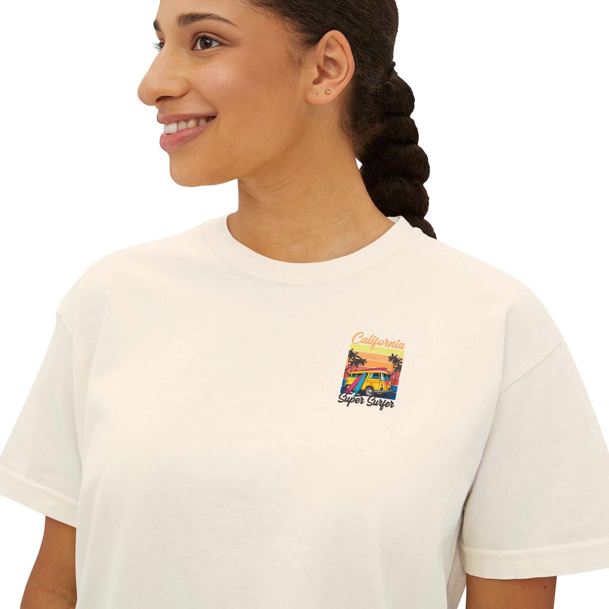 Los Angeles Sunset Women's Boxy Tee  Retro Palm Tree City Graphic