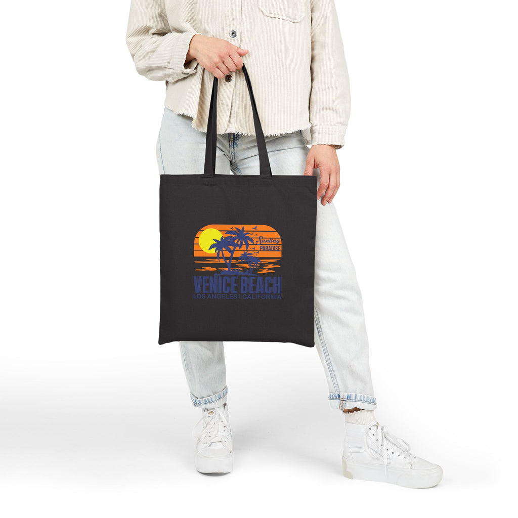Venice Beach Surf Tote  Canvas Beach Bag with Sunset Palm & Surfboard Design