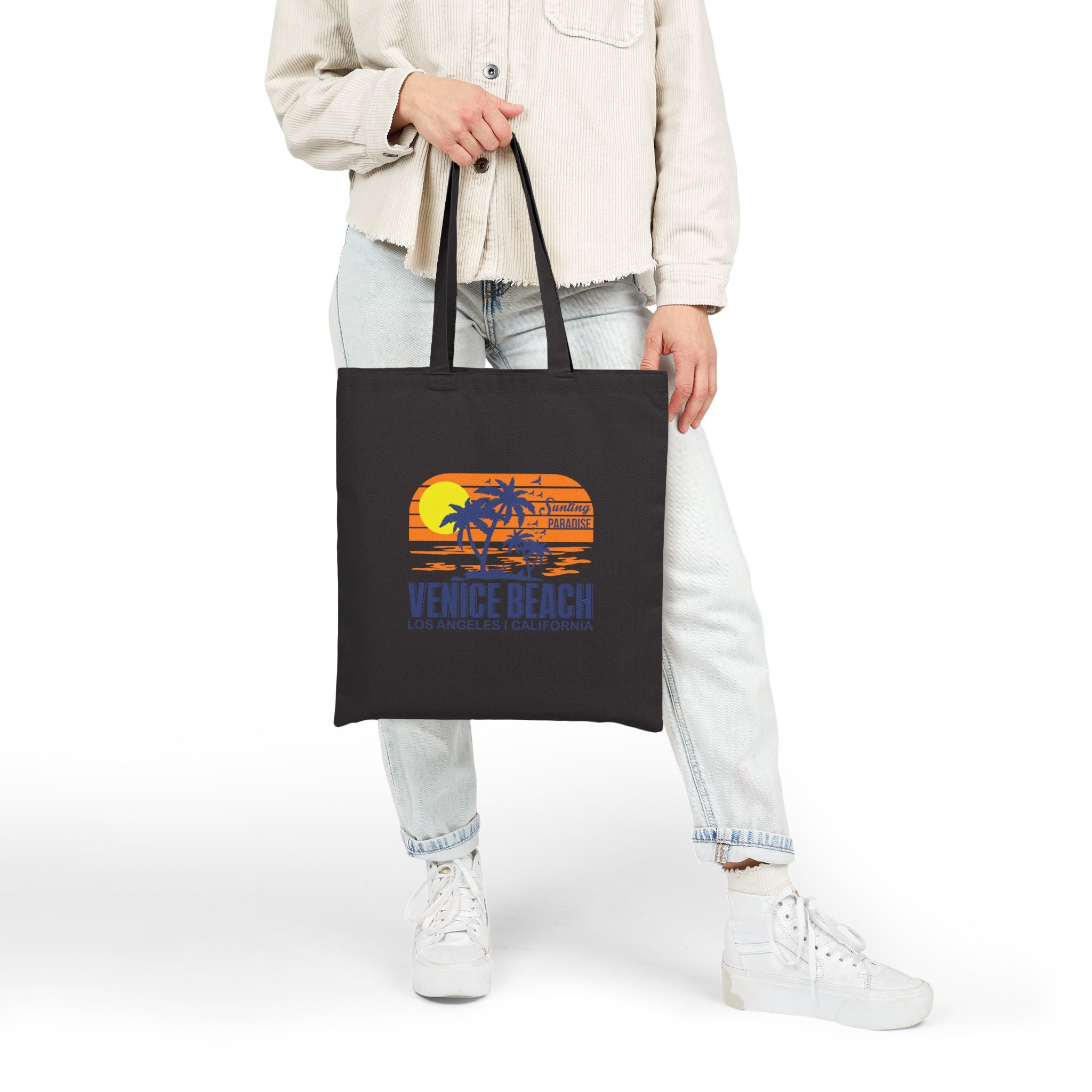 Venice Beach Surf Tote  Canvas Beach Bag with Sunset Palm & Surfboard Design