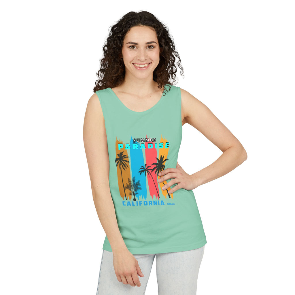 California Paradise Palm Tank Top Retro Beach Sunset Graphic