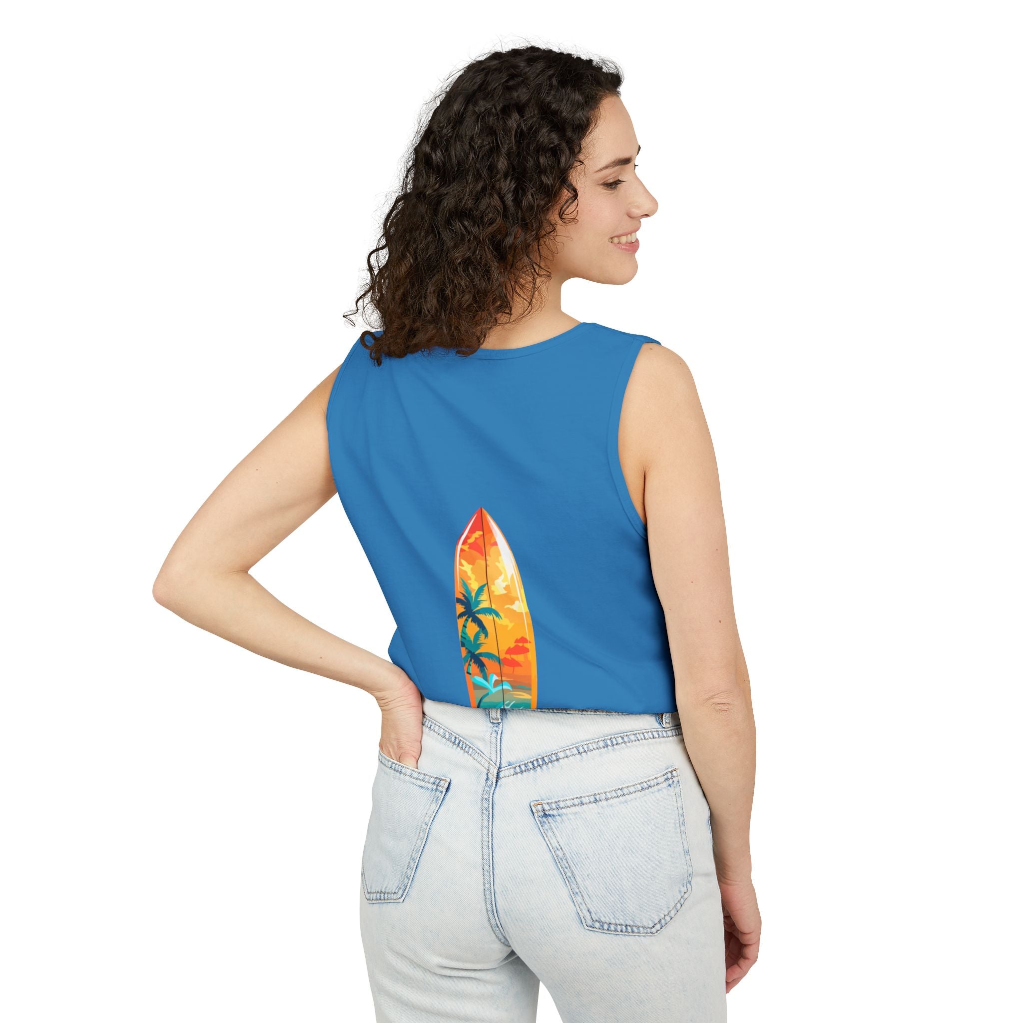California Paradise Palm Tank Top Retro Beach Sunset Graphic