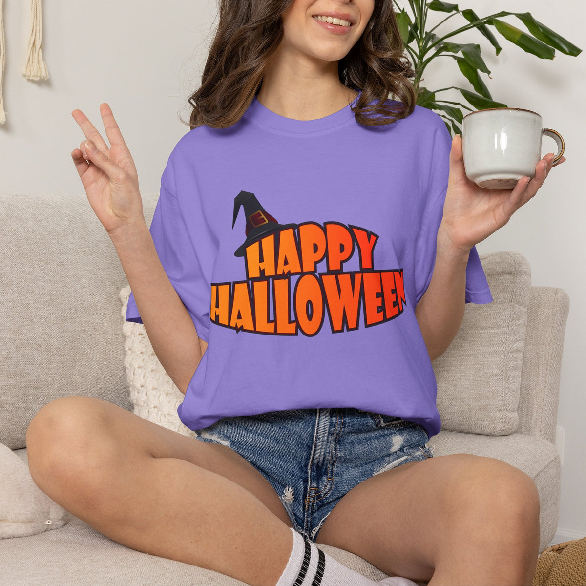 Halloween Icons T-Shirt — "Happy Halloween" Graphic Tee with Spooky Back Illustrations