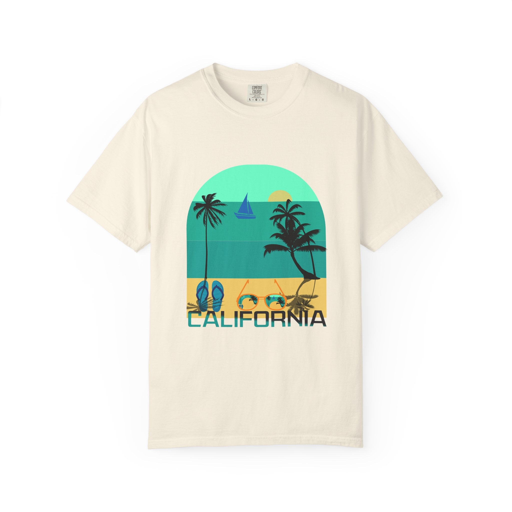 California Beach Surf T-Shirt  Retro Palm Trees & ‘SURFING’ Graphic